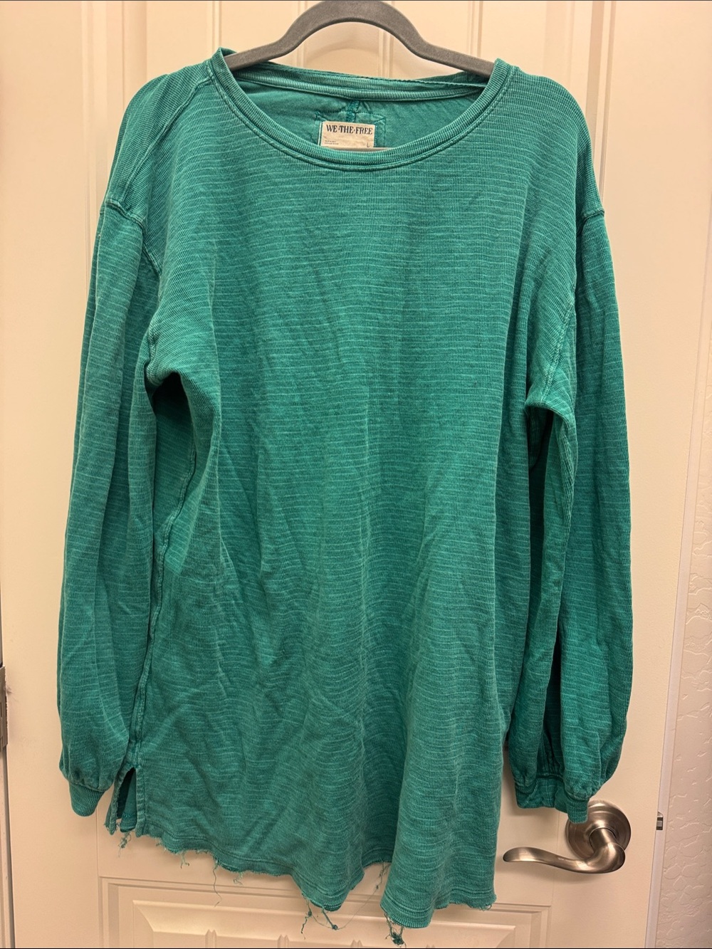 We The Free Teal Ribbed Long-Sleeve Crewneck Top